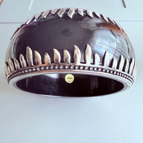 BIG Miriam Salat Mirim 34mm Black Resin Sterling Silver 925 Bangle Cuff Bracelet - Picture 3 of 10